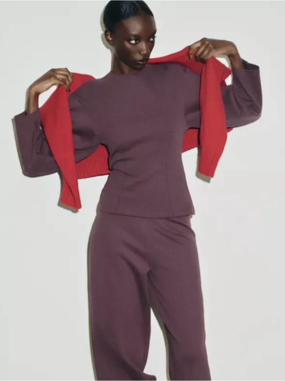 Zara Dusty Purple Top and Wide Leg Pants Set size S